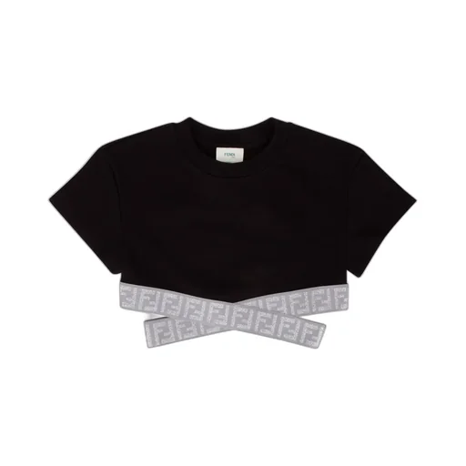 Fendi Kids Cut-Out Crewneck Cropped T-Shirt