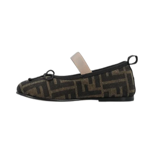 Fendi Kids Ff Jacquard Round Toe Ballerina Shoes