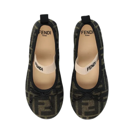 Fendi Kids Ff Jacquard Round Toe Ballerina Shoes