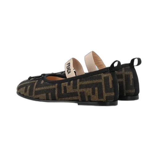 Fendi Kids Ff Jacquard Round Toe Ballerina Shoes