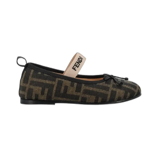Fendi Kids Ff Jacquard Round Toe Ballerina Shoes