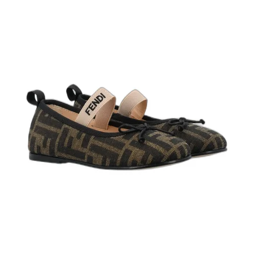 Fendi Kids Ff Jacquard Round Toe Ballerina Shoes