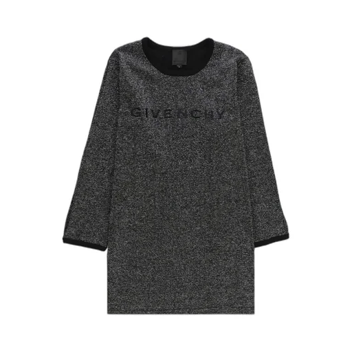Givenchy Kids Logo Embroidered Glitter Detailed Crewneck Dress