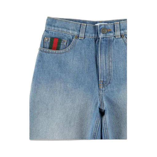 Gucci Kids Web Detailed Denim Shorts