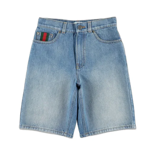 Gucci Kids Web Detailed Denim Shorts