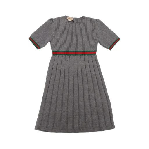 Gucci Kids Pleated Crewneck Ribbed-Knit Dress