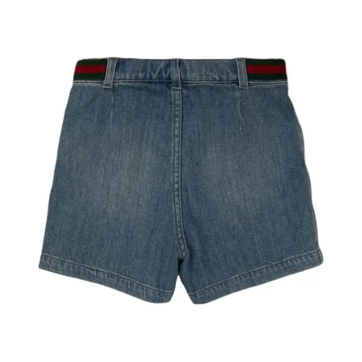 Gucci Kids Web Detailed Mid-Rise Denim Shorts