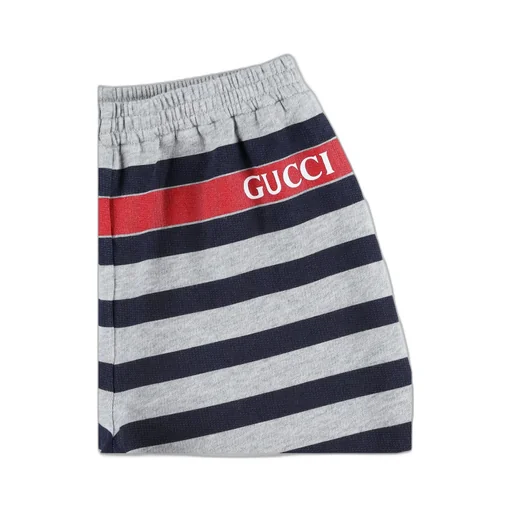 Gucci Kids Logo Printed Striped Shorts