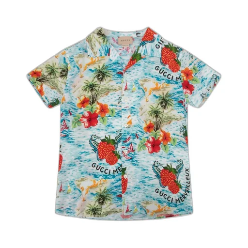 Gucci Kids Strawberry Smoothie Printed Shirt