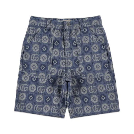 Gucci Kids Button Detailed Monogram Denim Shorts