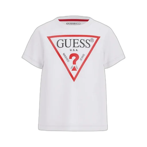 Guess Triangle Logo Printed Crewneck T-Shirt