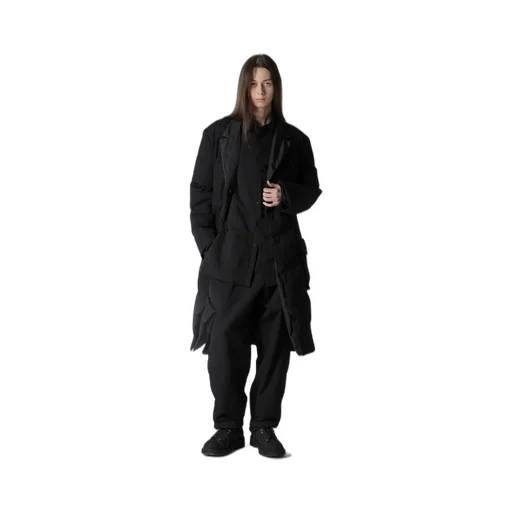 Wool Gabardine 3Buttons Diagonal Padded Long Jacket