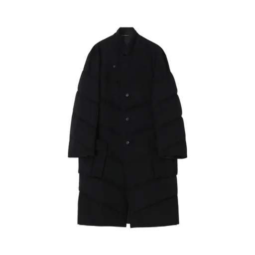 Wool Gabardine 3Buttons Diagonal Padded Long Jacket