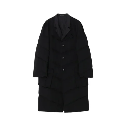 Wool Gabardine 3Buttons Diagonal Padded Long Jacket