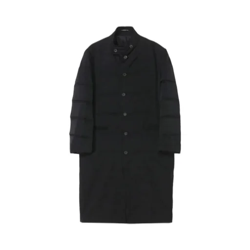 Wool Gabardine Horizontal Padded Long Jacket