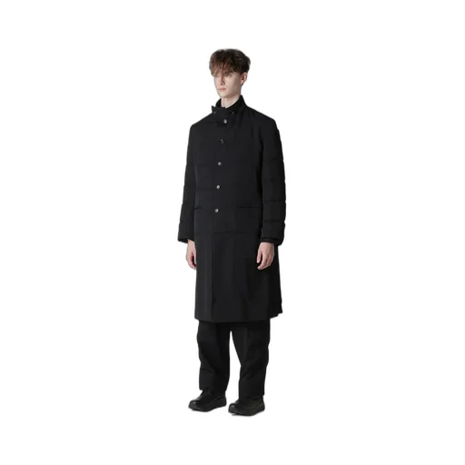 Wool Gabardine Horizontal Padded Long Jacket
