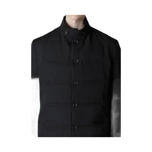 Wool Gabardine Horizontal Padded Long Jacket