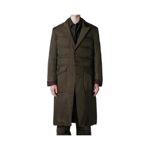 Khaki Cu Twill 2 Buttons Padded Long Jacket