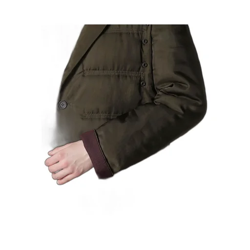 Khaki Cu Twill 2 Buttons Padded Long Jacket
