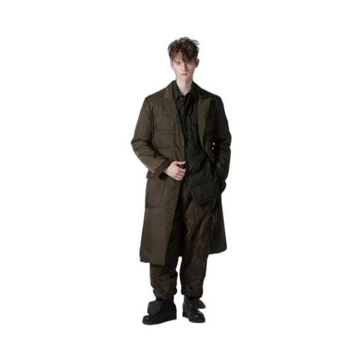 Khaki Cu Twill 2 Buttons Padded Long Jacket