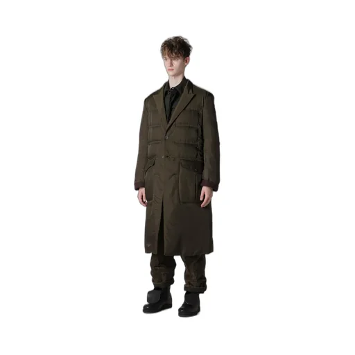 Khaki Cu Twill 2 Buttons Padded Long Jacket