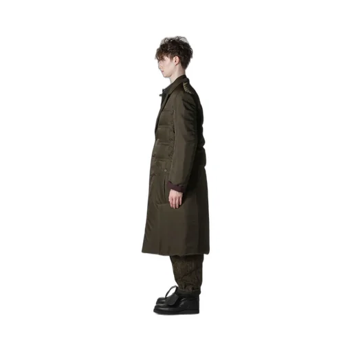 Khaki Cu Twill 2 Buttons Padded Long Jacket