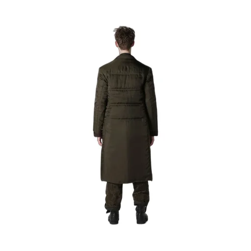 Khaki Cu Twill 2 Buttons Padded Long Jacket
