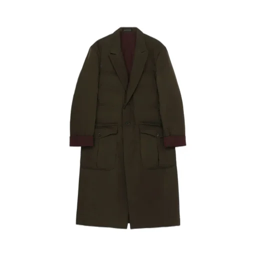 Khaki Cu Twill 2 Buttons Padded Long Jacket