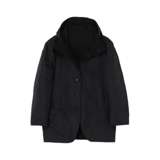 Wool Gabardine Diagonal Padded Hooded Jacket