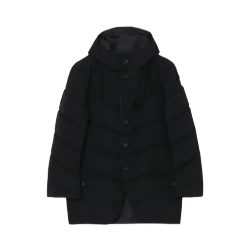 Wool Gabardine Diagonal Padded Hooded Jacket