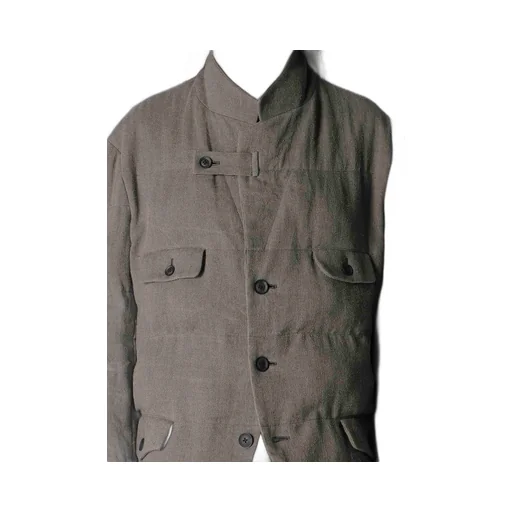 Silk Linen Inked 3 Buttons Horizontal Padded Jacket