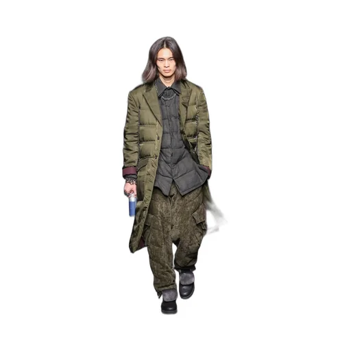 Khaki Cu Twill 2 Buttons Padded Long Jacket