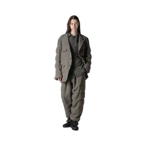 Silk Linen Inked 3 Buttons Horizontal Padded Jacket