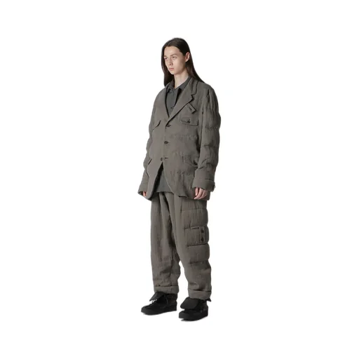 Silk Linen Inked 3 Buttons Horizontal Padded Jacket