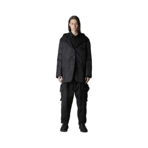 Wool Gabardine Diagonal Padded Hooded Jacket