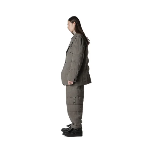 Silk Linen Inked 3 Buttons Horizontal Padded Jacket