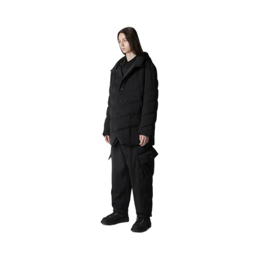 Wool Gabardine Diagonal Padded Hooded Jacket