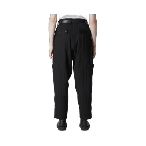 Wool Gabardine Tab Detail Padded Pants