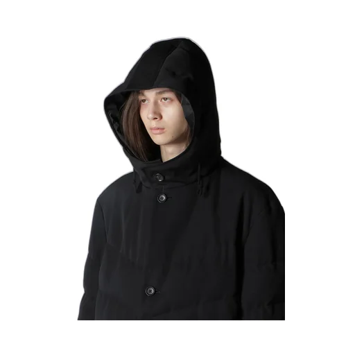 Wool Gabardine Diagonal Padded Hooded Jacket