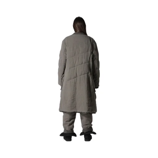 Silk Linen 3Buttons Diagonal Padded Long Jacket