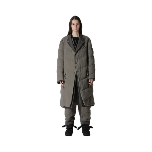 Silk Linen 3Buttons Diagonal Padded Long Jacket