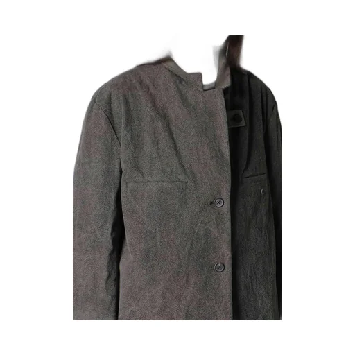 Silk Linen 3Buttons Diagonal Padded Long Jacket