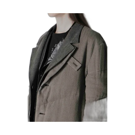 Silk Linen 3Buttons Diagonal Padded Long Jacket