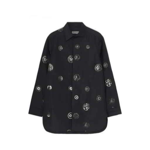 Button Printed Padded Collar Blouse