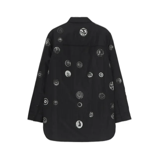 Button Printed Padded Collar Blouse