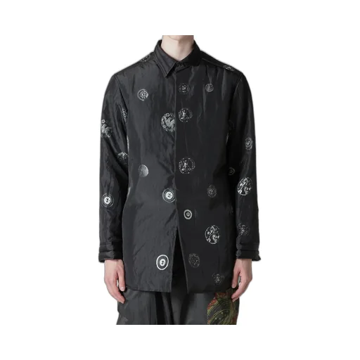 Button Printed Padded Collar Blouse