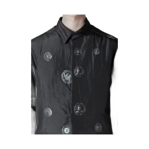 Button Printed Padded Collar Blouse