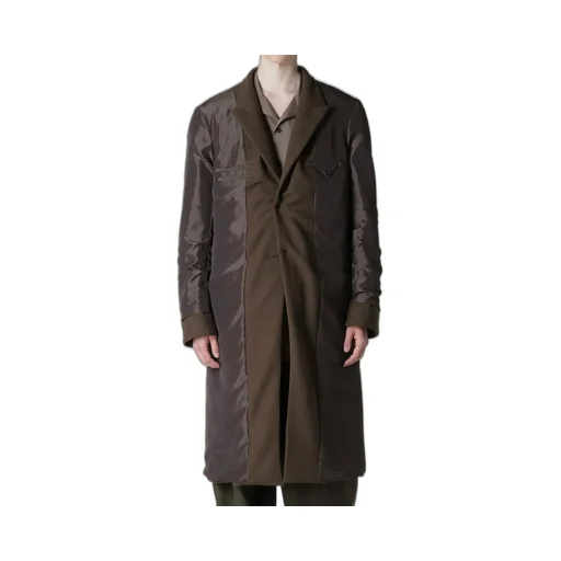 Flannel Khaki 2Buttons Padded Long Jacket