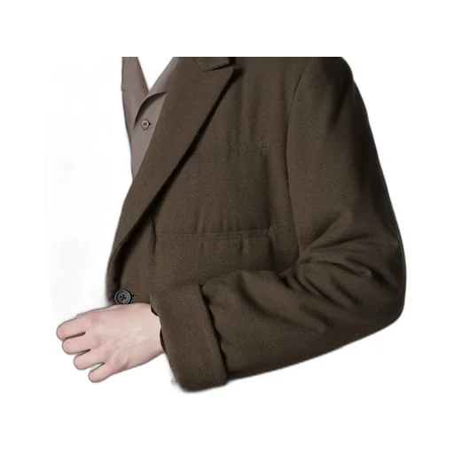 Flannel Khaki 2Buttons Padded Long Jacket