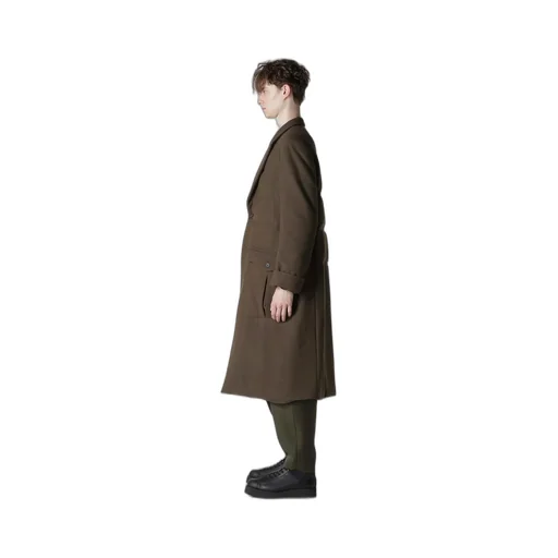 Flannel Khaki 2Buttons Padded Long Jacket